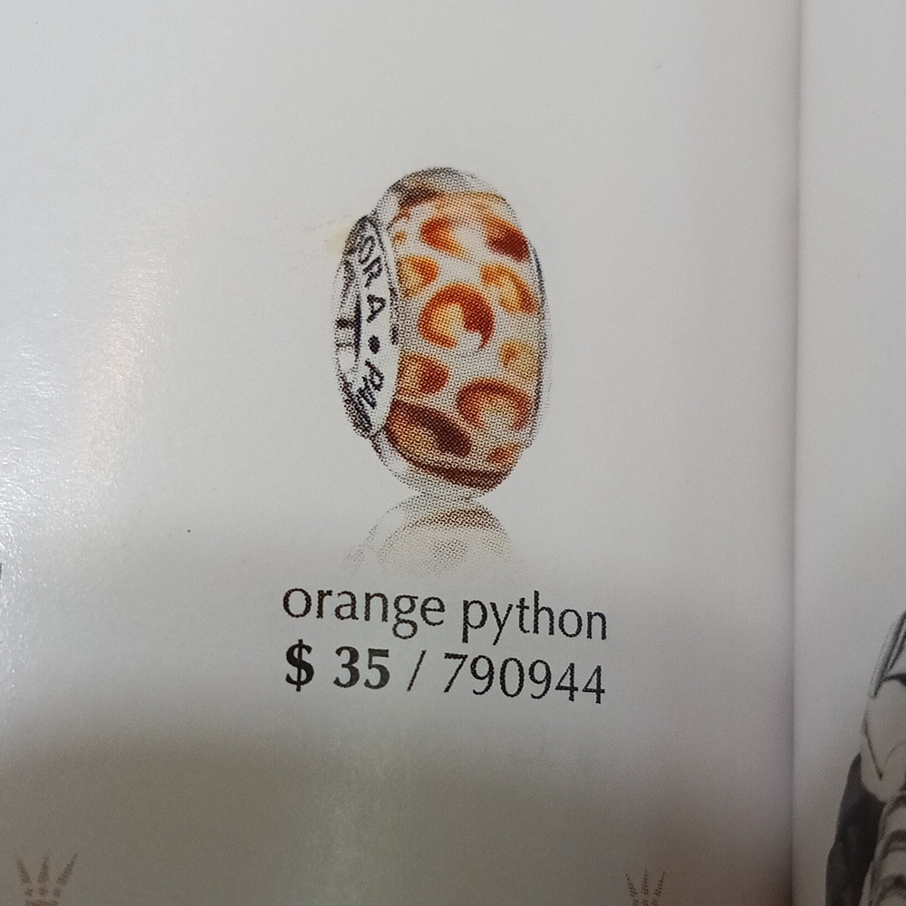 Pandora Vintage Silver Orange Python Murano Glass… - image 4